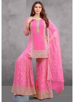 Georgette  Pink Wedding Wear Designer Readymade Sharara Suit